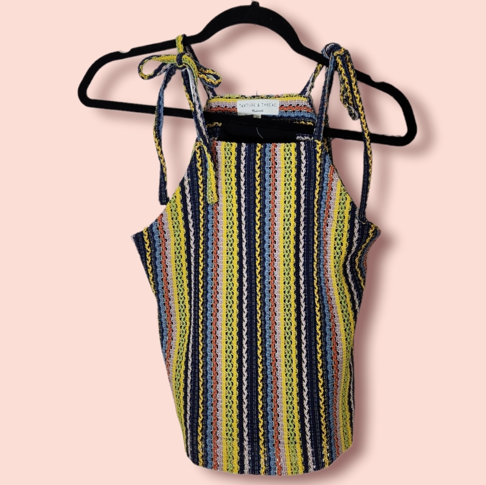 Madwell Striped Tie Shoulder Tank Top Rainbow Crochet